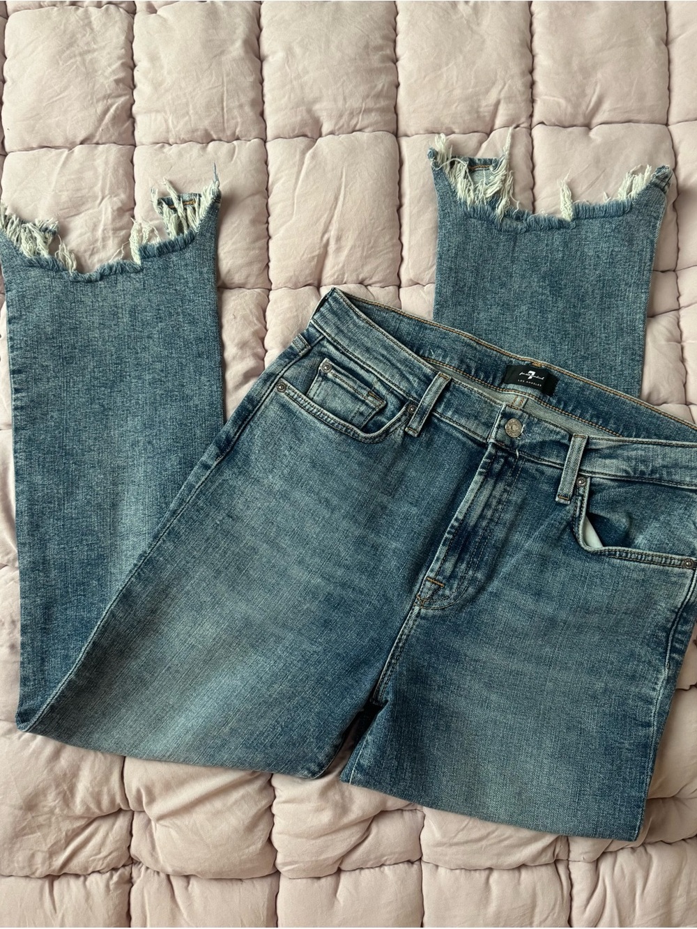 7 For All Mankind Distressed Hem Light Blue Cropped Jeans size 29